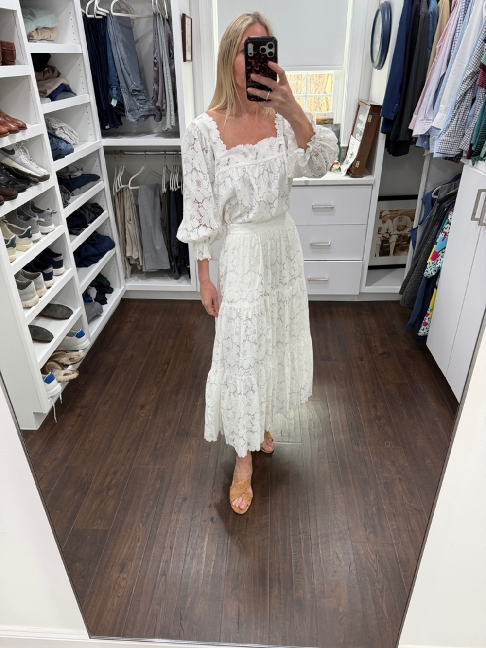 Loeffler Randall White Lace Tiered Midi Top & Skirt set - Both size Small